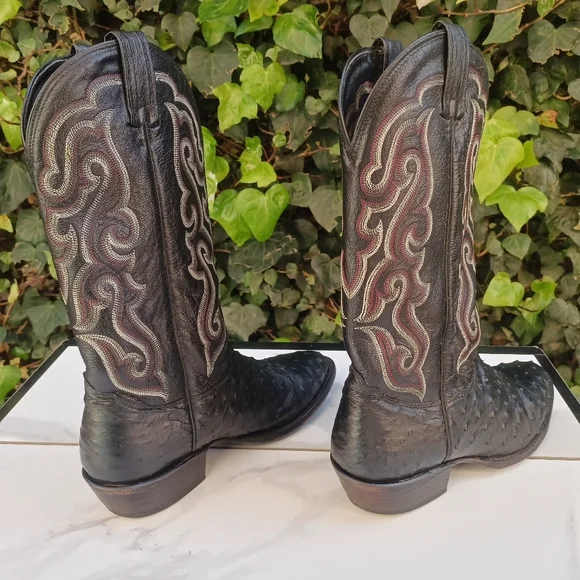 Nocona Full Quill Ostrich Western Boots Size 9.5 D Black/Red - Picture 7 of 12